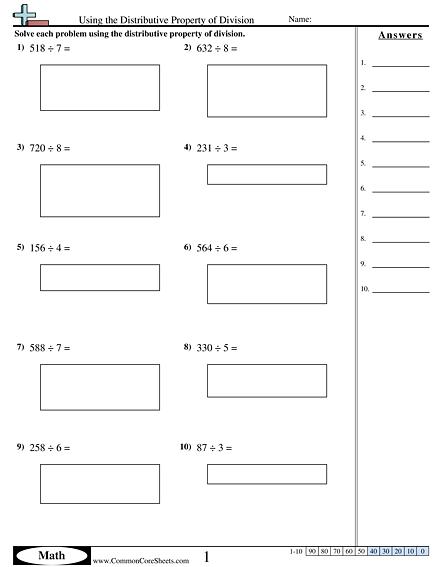 Properties Worksheets - Using the Distributive Property of Division (with Array) worksheet